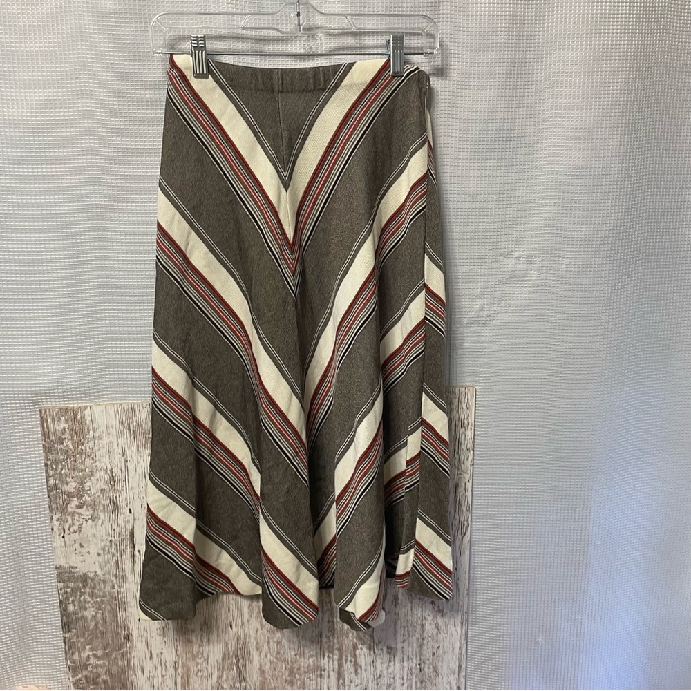 Vintage 70s Chevron Stripe Midi Skirt Size Small
